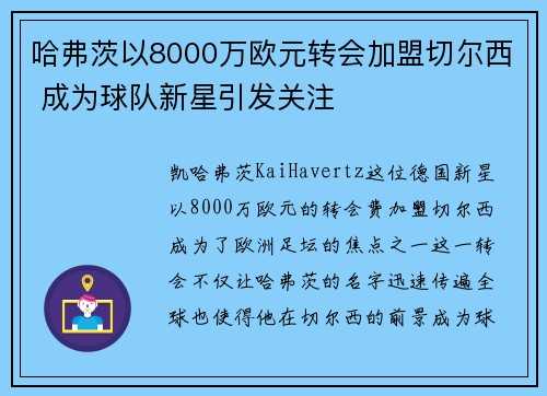 哈弗茨以8000万欧元转会加盟切尔西 成为球队新星引发关注